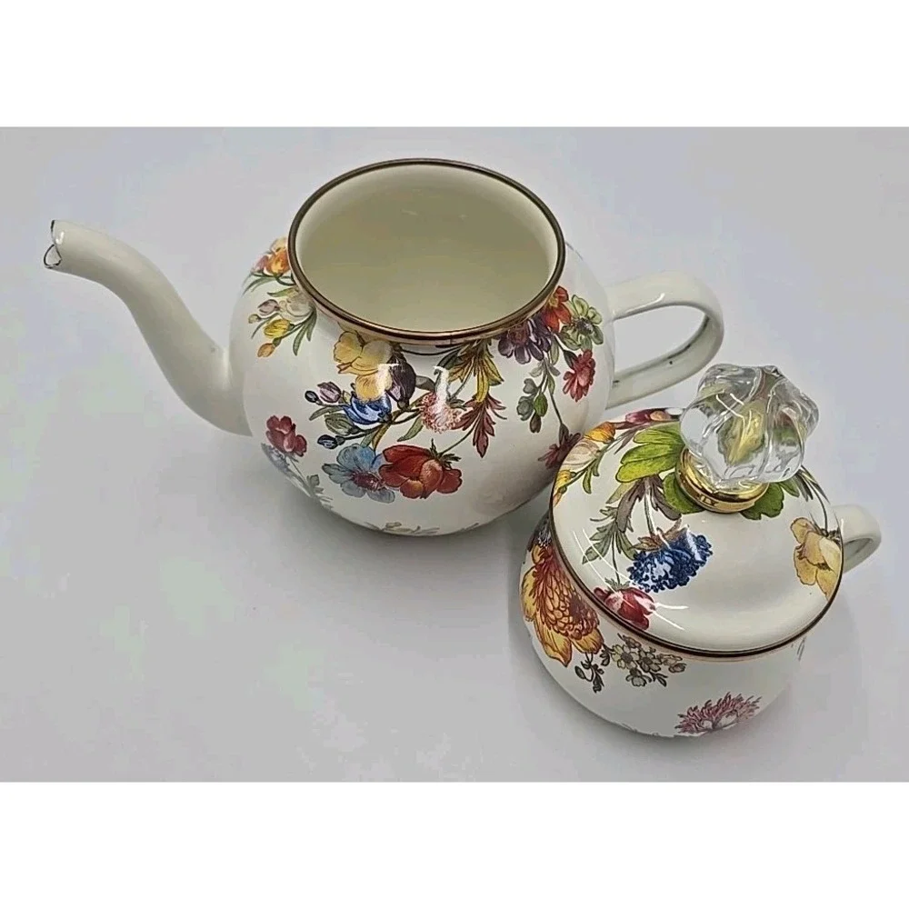 MacKenzie Childs White Flower Market Enamel High Tea Quiet Luxury Garden Cottage